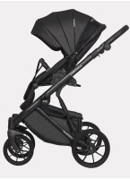 Детская коляска 2 в 1 Riko Basic Montana Ecco из экокожи | Реверсивный прогулочный блок | Регулируемая амортизация | Передние поворачиваемые колеса | Цвет - черный
