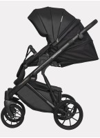 Детская коляска 2 в 1 Riko Basic Montana Ecco из экокожи | Реверсивный прогулочный блок | Регулируемая амортизация | Передние поворачиваемые колеса | Цвет - черный