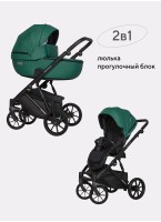 Детская коляска 2 в 1 Riko Basic Montana Ecco из экокожи | Реверсивный прогулочный блок | Регулируемая амортизация | Передние поворачиваемые колеса | Цвет - зеленый