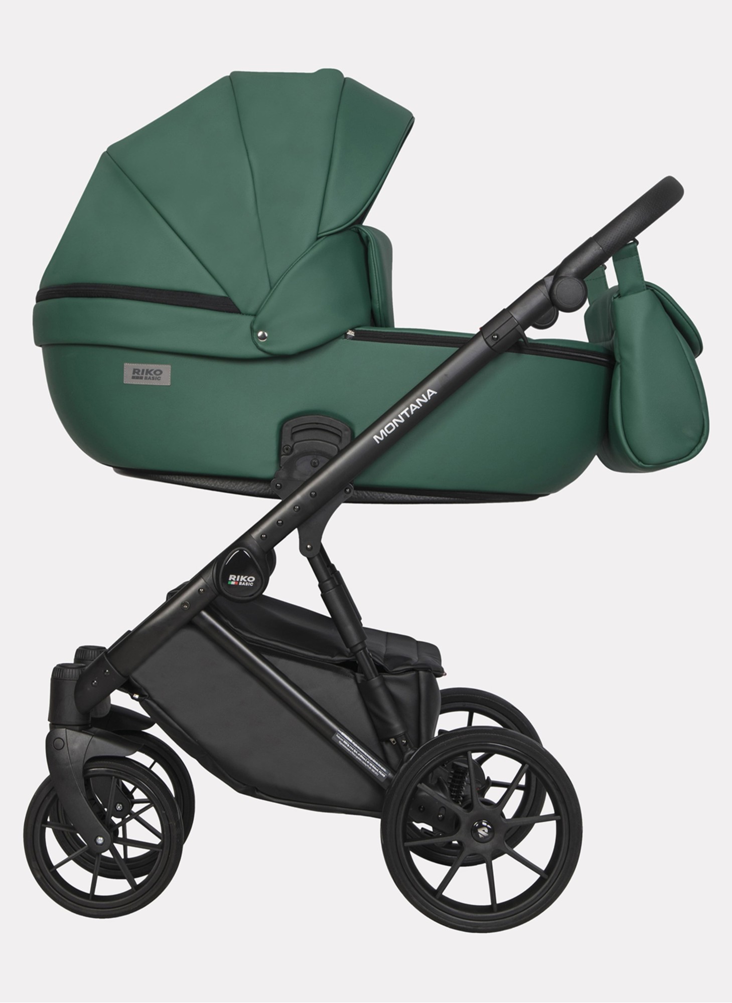 Детская коляска 2 в 1 Riko Basic Montana Ecco из экокожи | Реверсивный прогулочный блок | Регулируемая амортизация | Передние поворачиваемые колеса | Цвет - зеленый