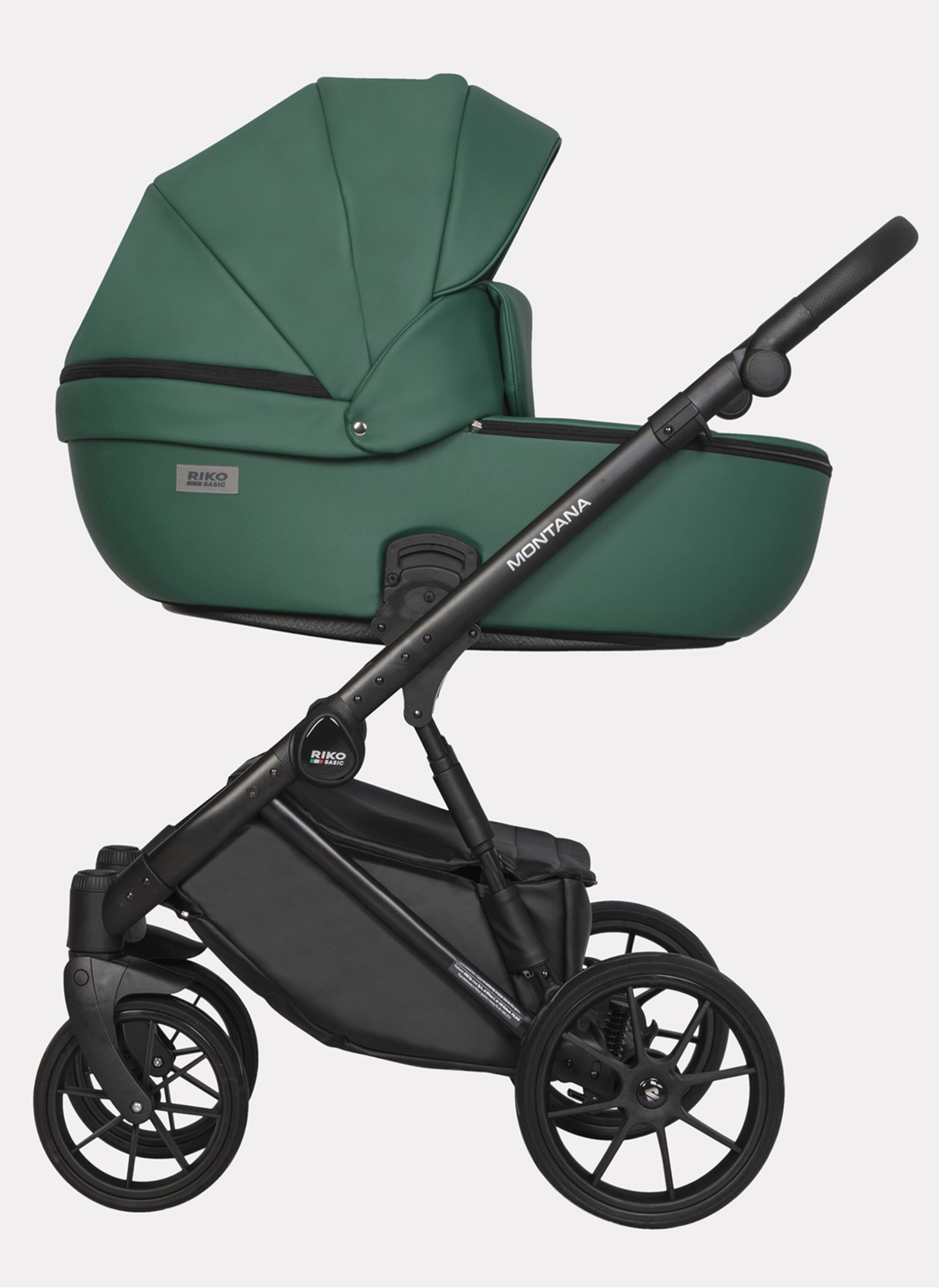 Детская коляска 2 в 1 Riko Basic Montana Ecco из экокожи | Реверсивный прогулочный блок | Регулируемая амортизация | Передние поворачиваемые колеса | Цвет - зеленый