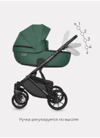 Детская коляска 2 в 1 Riko Basic Montana Ecco из экокожи | Реверсивный прогулочный блок | Регулируемая амортизация | Передние поворачиваемые колеса | Цвет - зеленый