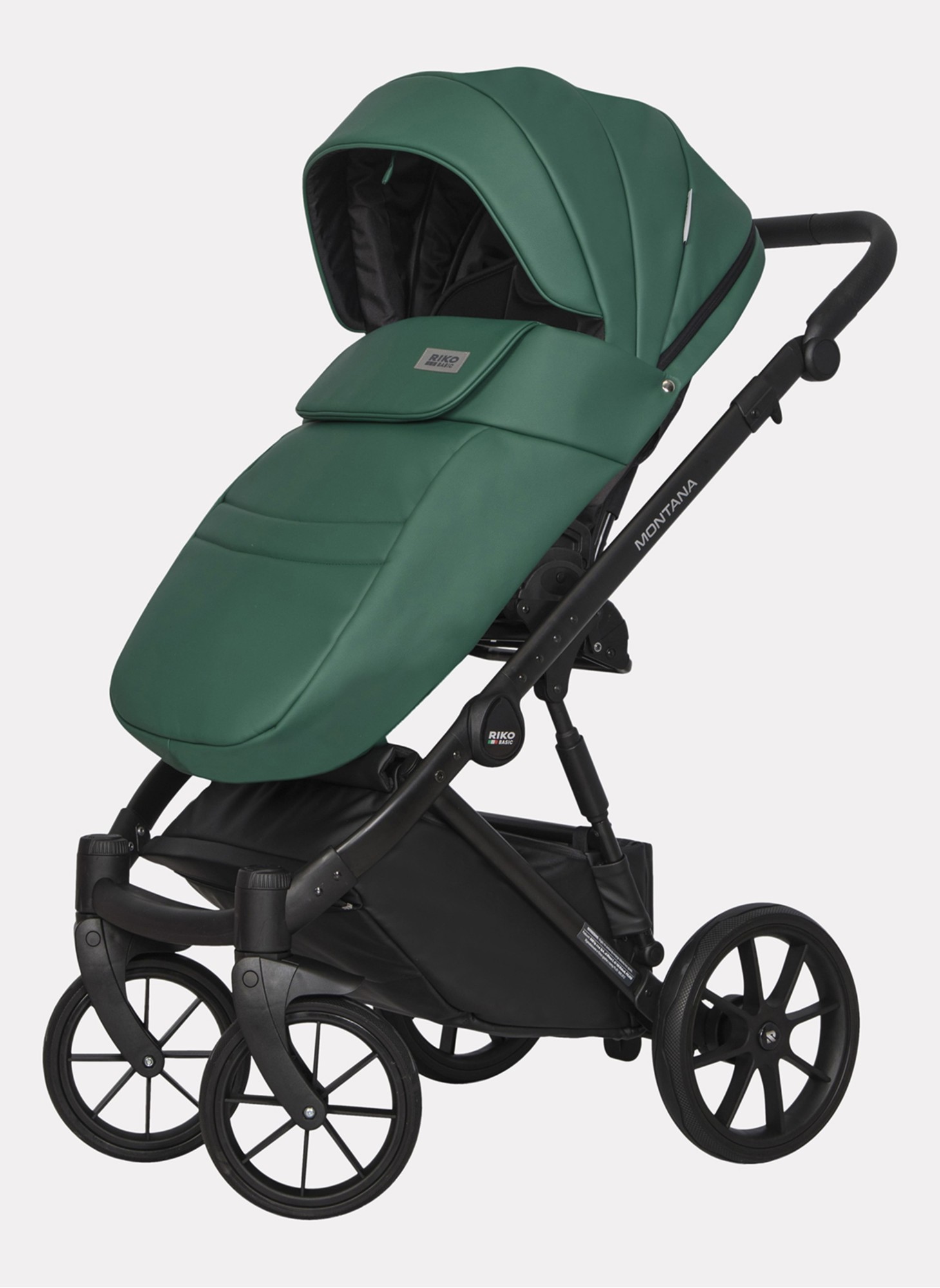 Детская коляска 2 в 1 Riko Basic Montana Ecco из экокожи | Реверсивный прогулочный блок | Регулируемая амортизация | Передние поворачиваемые колеса | Цвет - зеленый