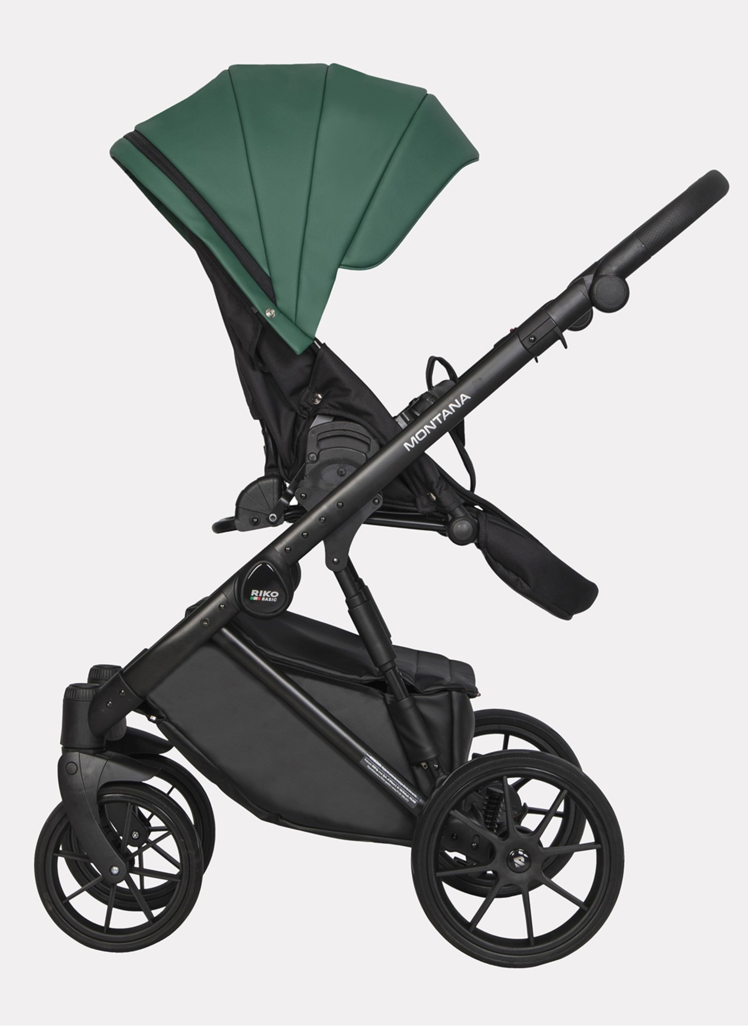 Детская коляска 2 в 1 Riko Basic Montana Ecco из экокожи | Реверсивный прогулочный блок | Регулируемая амортизация | Передние поворачиваемые колеса | Цвет - зеленый