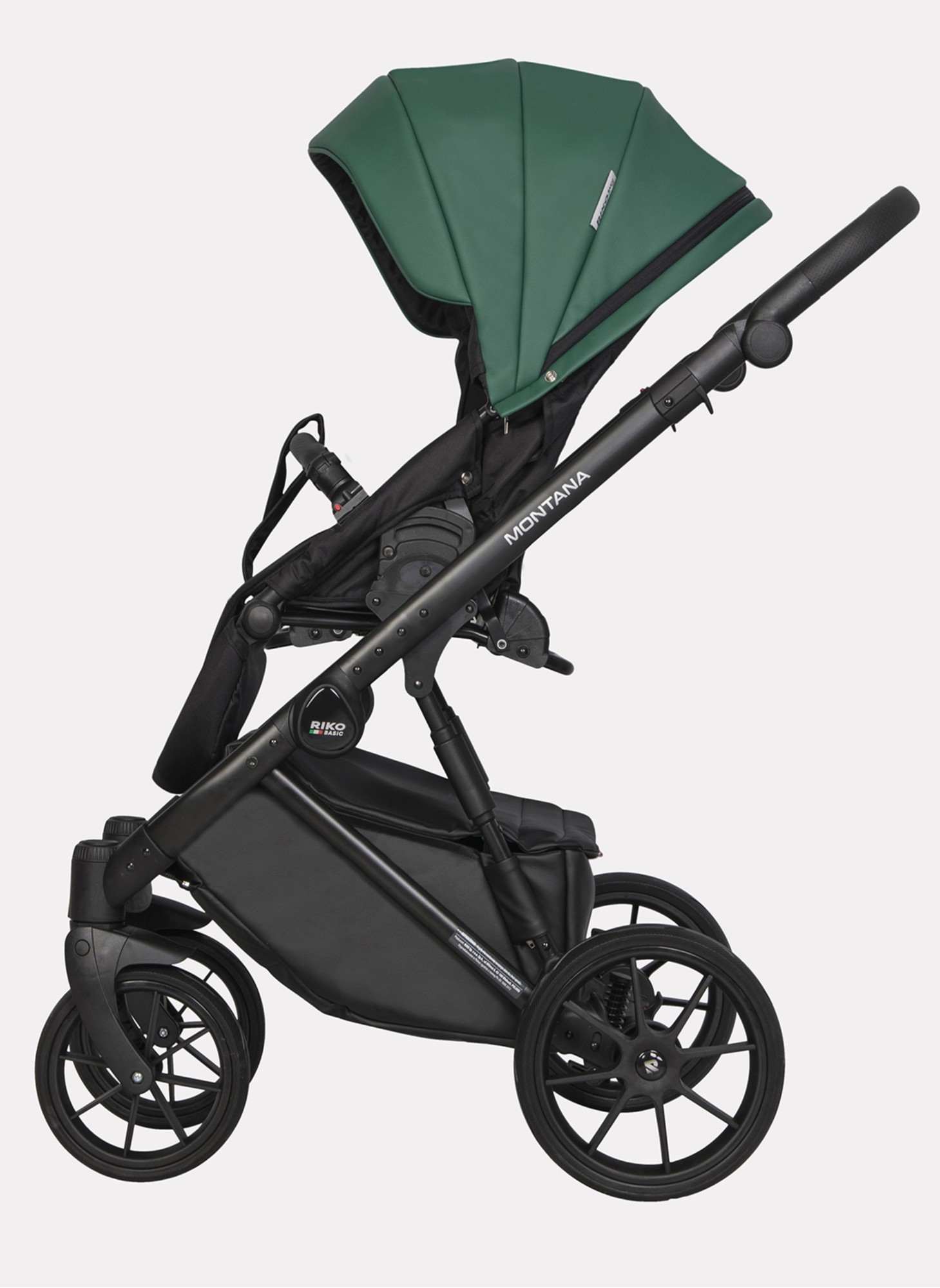 Детская коляска 2 в 1 Riko Basic Montana Ecco из экокожи | Реверсивный прогулочный блок | Регулируемая амортизация | Передние поворачиваемые колеса | Цвет - зеленый