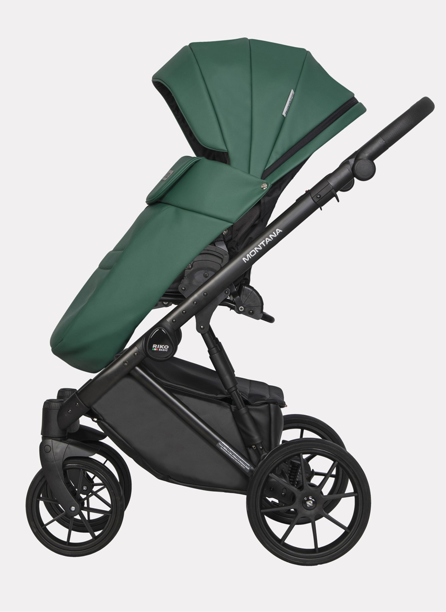 Детская коляска 2 в 1 Riko Basic Montana Ecco из экокожи | Реверсивный прогулочный блок | Регулируемая амортизация | Передние поворачиваемые колеса | Цвет - зеленый