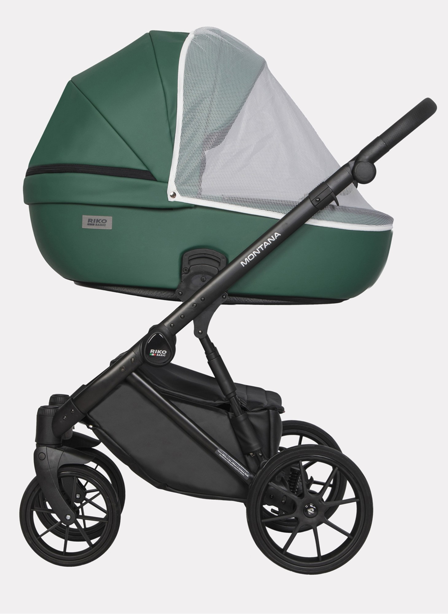 Детская коляска 2 в 1 Riko Basic Montana Ecco из экокожи | Реверсивный прогулочный блок | Регулируемая амортизация | Передние поворачиваемые колеса | Цвет - зеленый