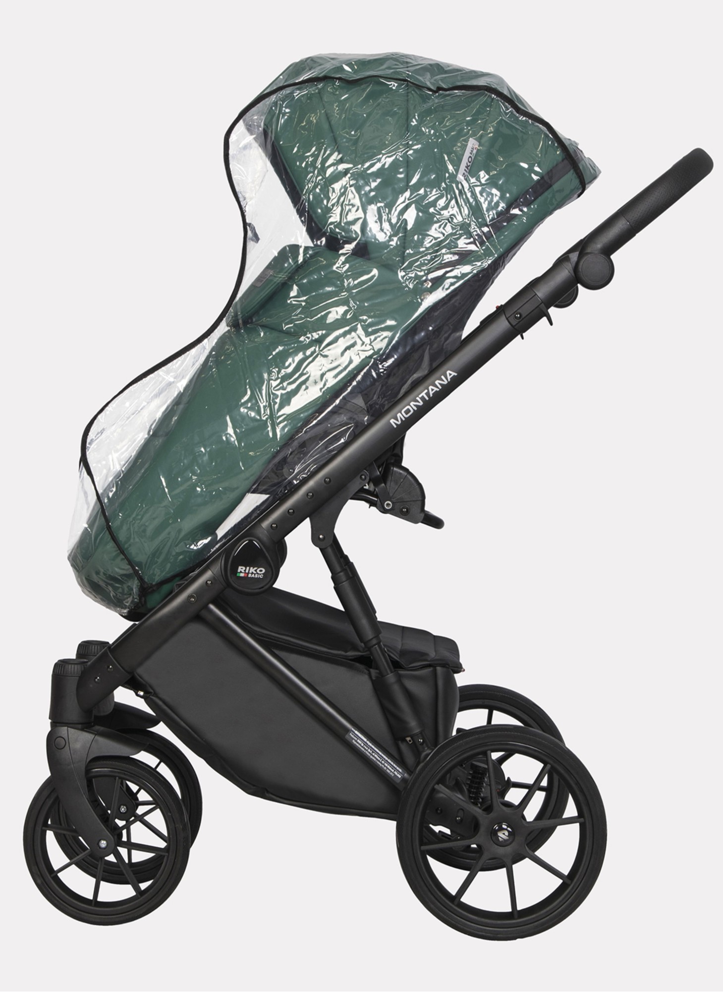 Детская коляска 2 в 1 Riko Basic Montana Ecco из экокожи | Реверсивный прогулочный блок | Регулируемая амортизация | Передние поворачиваемые колеса | Цвет - зеленый