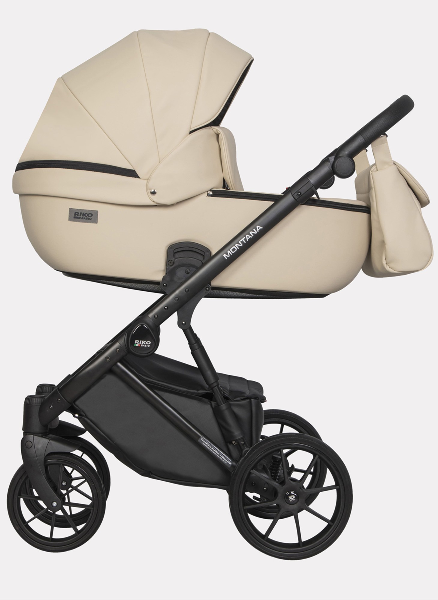 Детская коляска 2 в 1 Riko Basic Montana Ecco из экокожи | Реверсивный прогулочный блок | Регулируемая амортизация | Передние поворачиваемые колеса | Цвет - кремовый