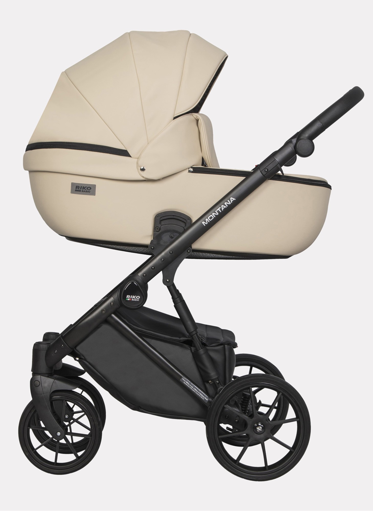 Детская коляска 2 в 1 Riko Basic Montana Ecco из экокожи | Реверсивный прогулочный блок | Регулируемая амортизация | Передние поворачиваемые колеса | Цвет - кремовый