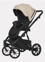 Детская коляска 2 в 1 Riko Basic Montana Ecco из экокожи | Реверсивный прогулочный блок | Регулируемая амортизация | Передние поворачиваемые колеса | Цвет - кремовый