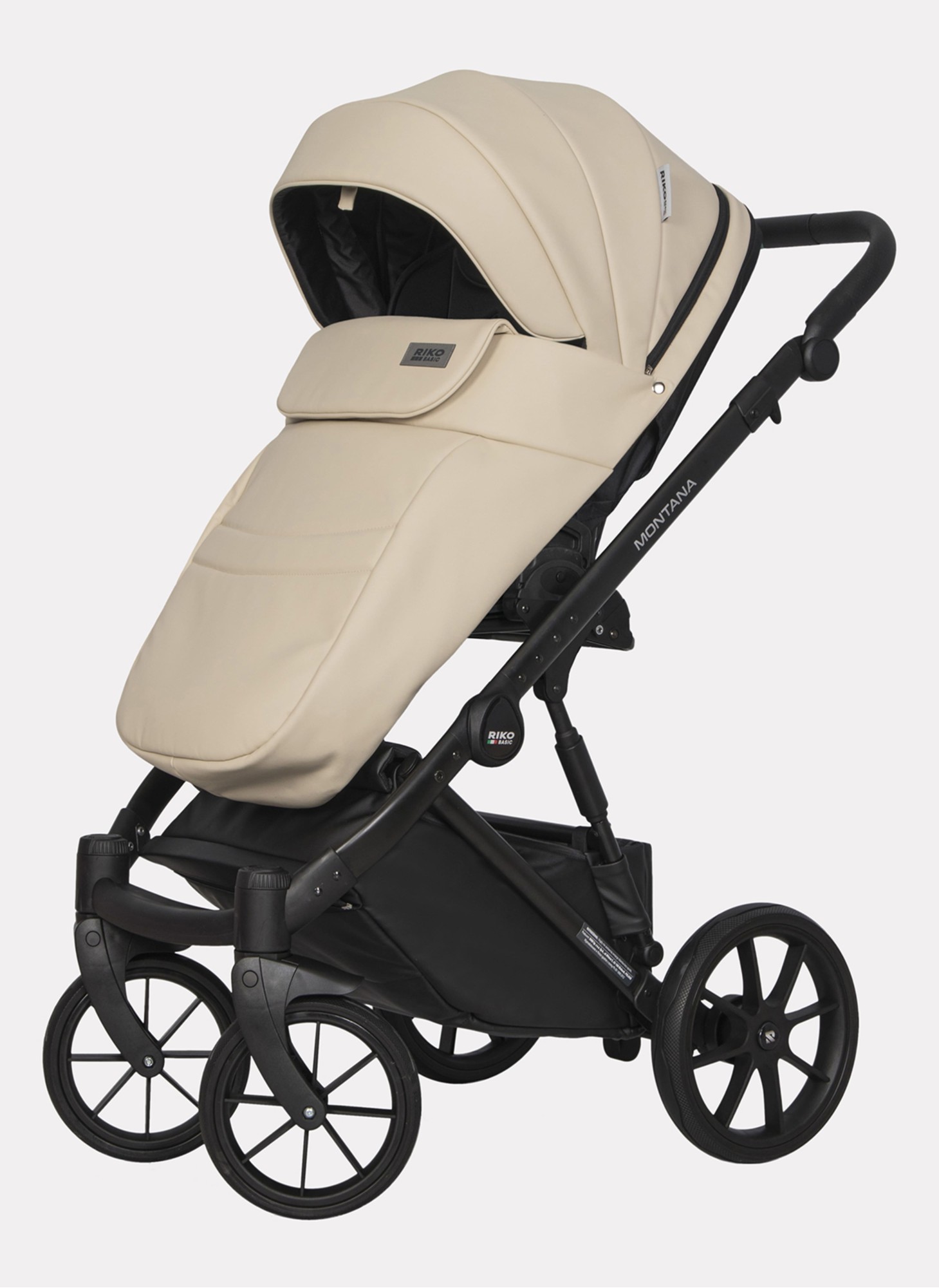 Детская коляска 2 в 1 Riko Basic Montana Ecco из экокожи | Реверсивный прогулочный блок | Регулируемая амортизация | Передние поворачиваемые колеса | Цвет - кремовый