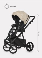 Детская коляска 2 в 1 Riko Basic Montana Ecco из экокожи | Реверсивный прогулочный блок | Регулируемая амортизация | Передние поворачиваемые колеса | Цвет - кремовый