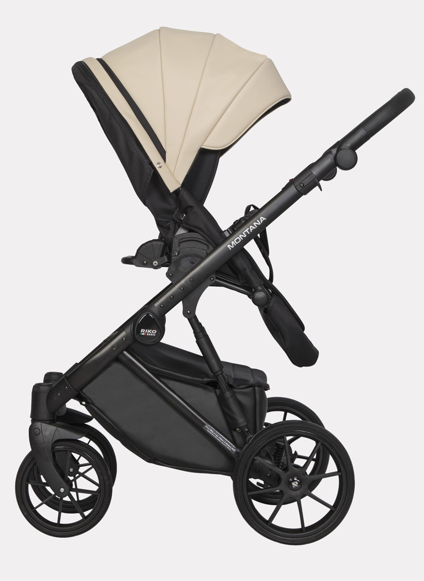 Детская коляска 2 в 1 Riko Basic Montana Ecco из экокожи | Реверсивный прогулочный блок | Регулируемая амортизация | Передние поворачиваемые колеса | Цвет - кремовый