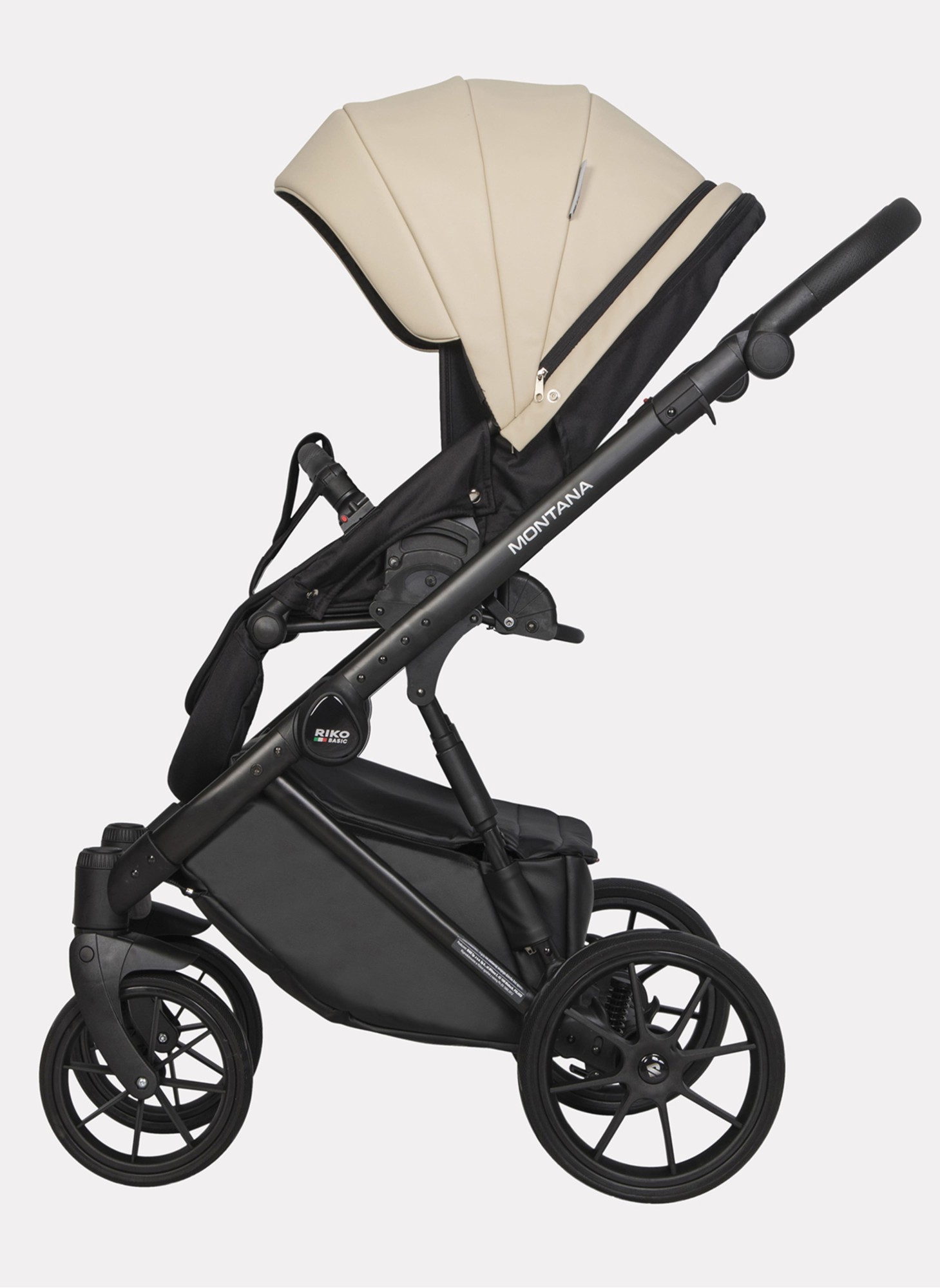 Детская коляска 2 в 1 Riko Basic Montana Ecco из экокожи | Реверсивный прогулочный блок | Регулируемая амортизация | Передние поворачиваемые колеса | Цвет - кремовый