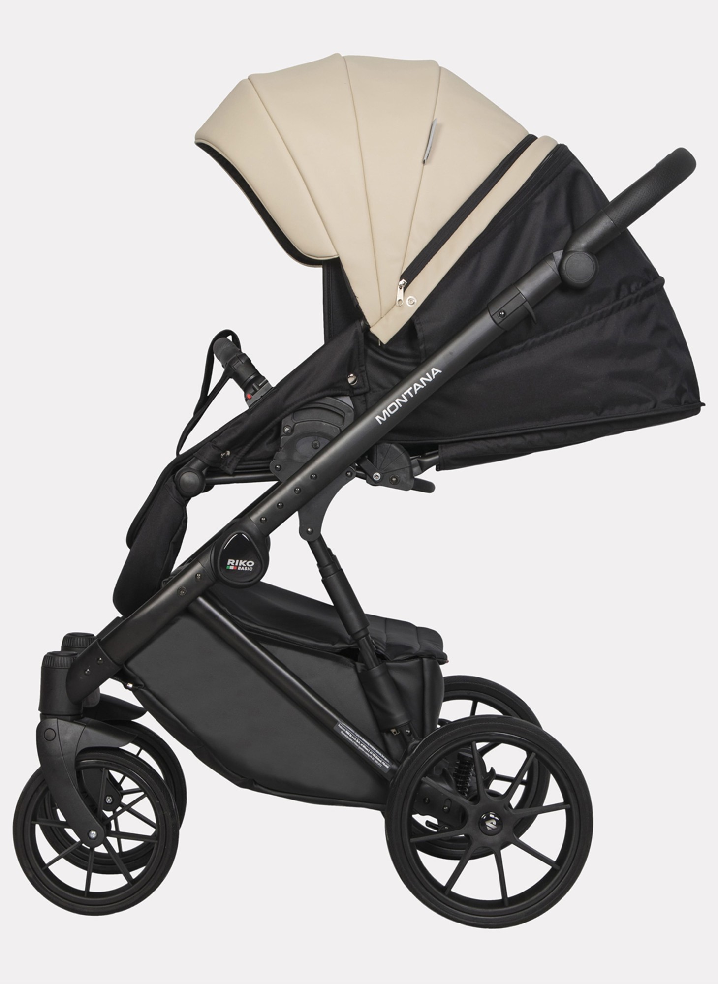 Детская коляска 2 в 1 Riko Basic Montana Ecco из экокожи | Реверсивный прогулочный блок | Регулируемая амортизация | Передние поворачиваемые колеса | Цвет - кремовый