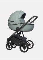 Детская коляска 2 в 1 Riko Basic Montana Ecco из экокожи | Реверсивный прогулочный блок | Регулируемая амортизация | Передние поворачиваемые колеса | Цвет - зеленый