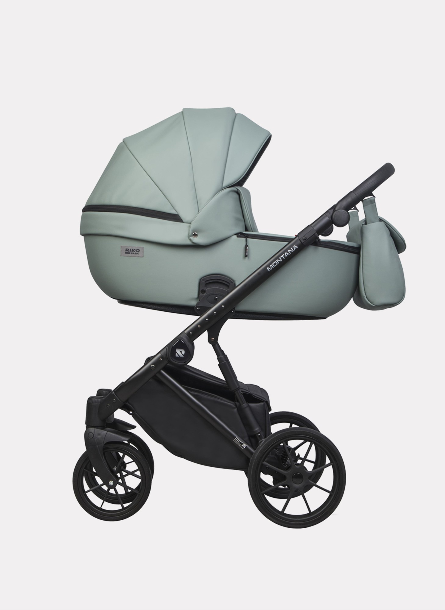 Детская коляска 2 в 1 Riko Basic Montana Ecco из экокожи | Реверсивный прогулочный блок | Регулируемая амортизация | Передние поворачиваемые колеса | Цвет - зеленый
