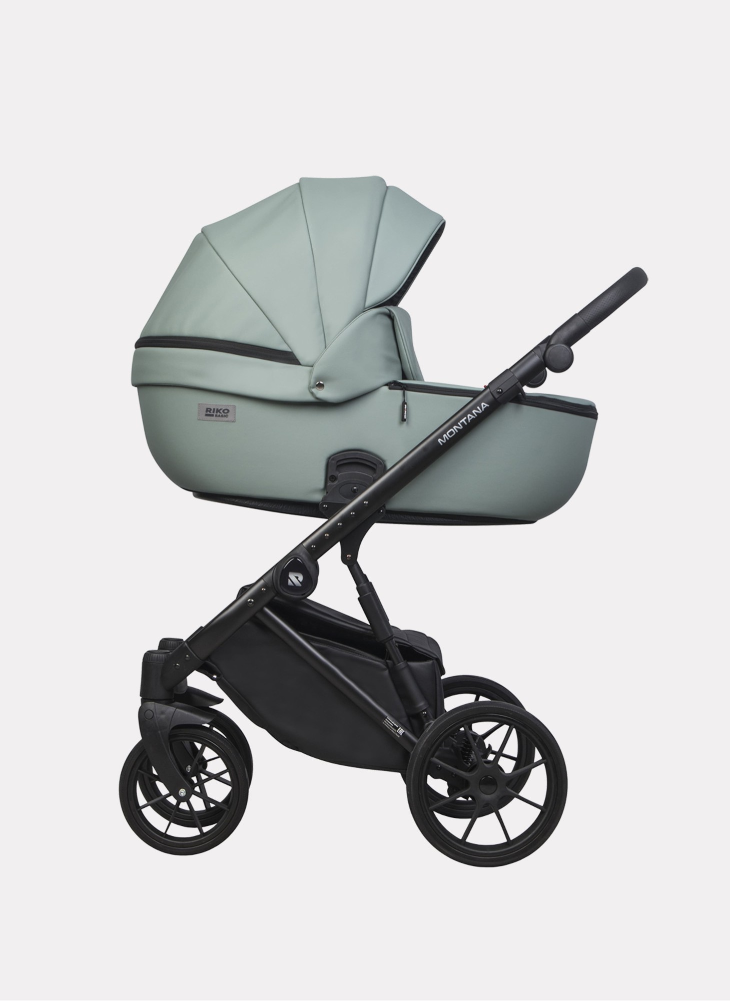Детская коляска 2 в 1 Riko Basic Montana Ecco из экокожи | Реверсивный прогулочный блок | Регулируемая амортизация | Передние поворачиваемые колеса | Цвет - зеленый