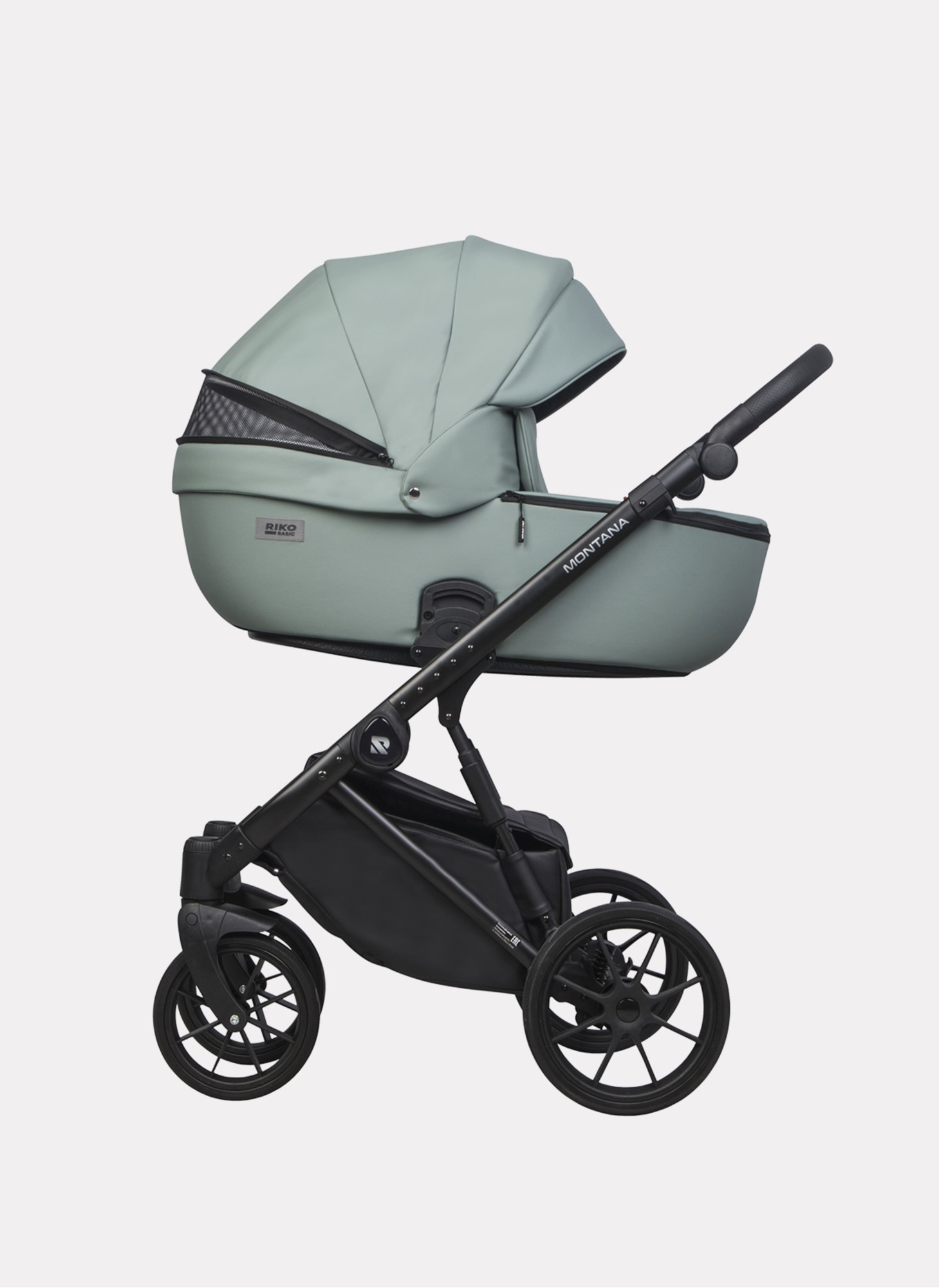Детская коляска 2 в 1 Riko Basic Montana Ecco из экокожи | Реверсивный прогулочный блок | Регулируемая амортизация | Передние поворачиваемые колеса | Цвет - зеленый