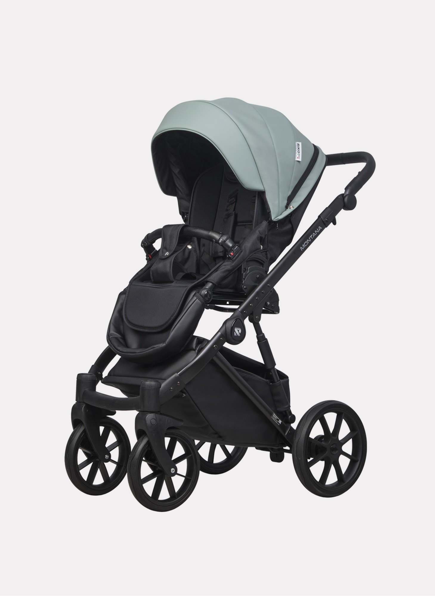 Детская коляска 2 в 1 Riko Basic Montana Ecco из экокожи | Реверсивный прогулочный блок | Регулируемая амортизация | Передние поворачиваемые колеса | Цвет - зеленый