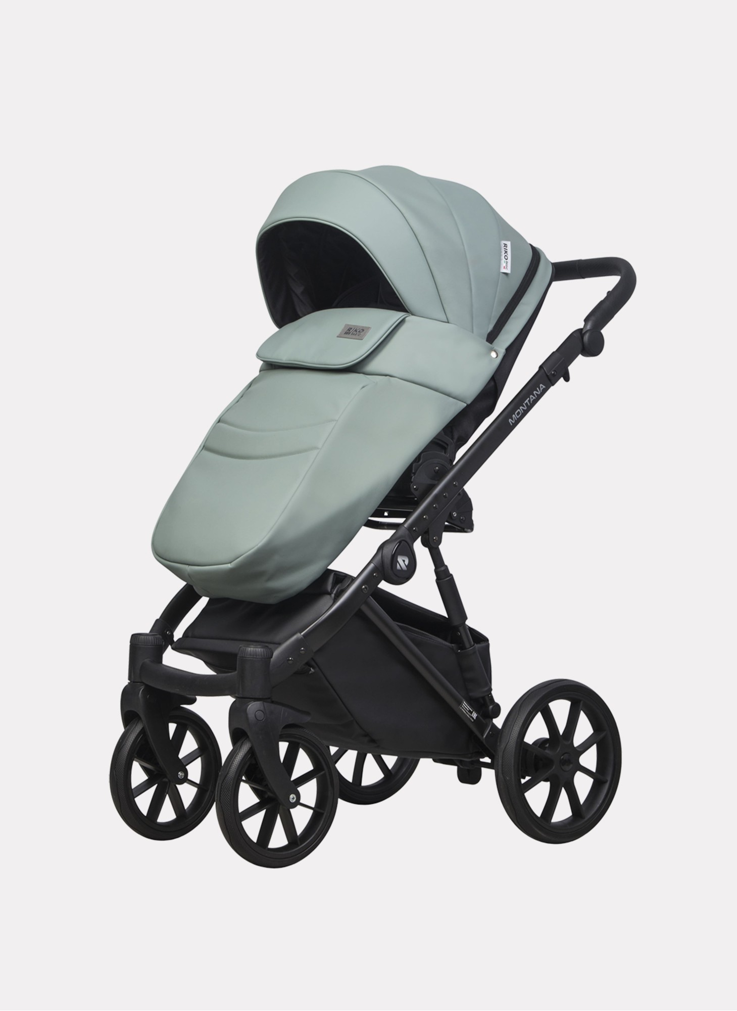 Детская коляска 2 в 1 Riko Basic Montana Ecco из экокожи | Реверсивный прогулочный блок | Регулируемая амортизация | Передние поворачиваемые колеса | Цвет - зеленый