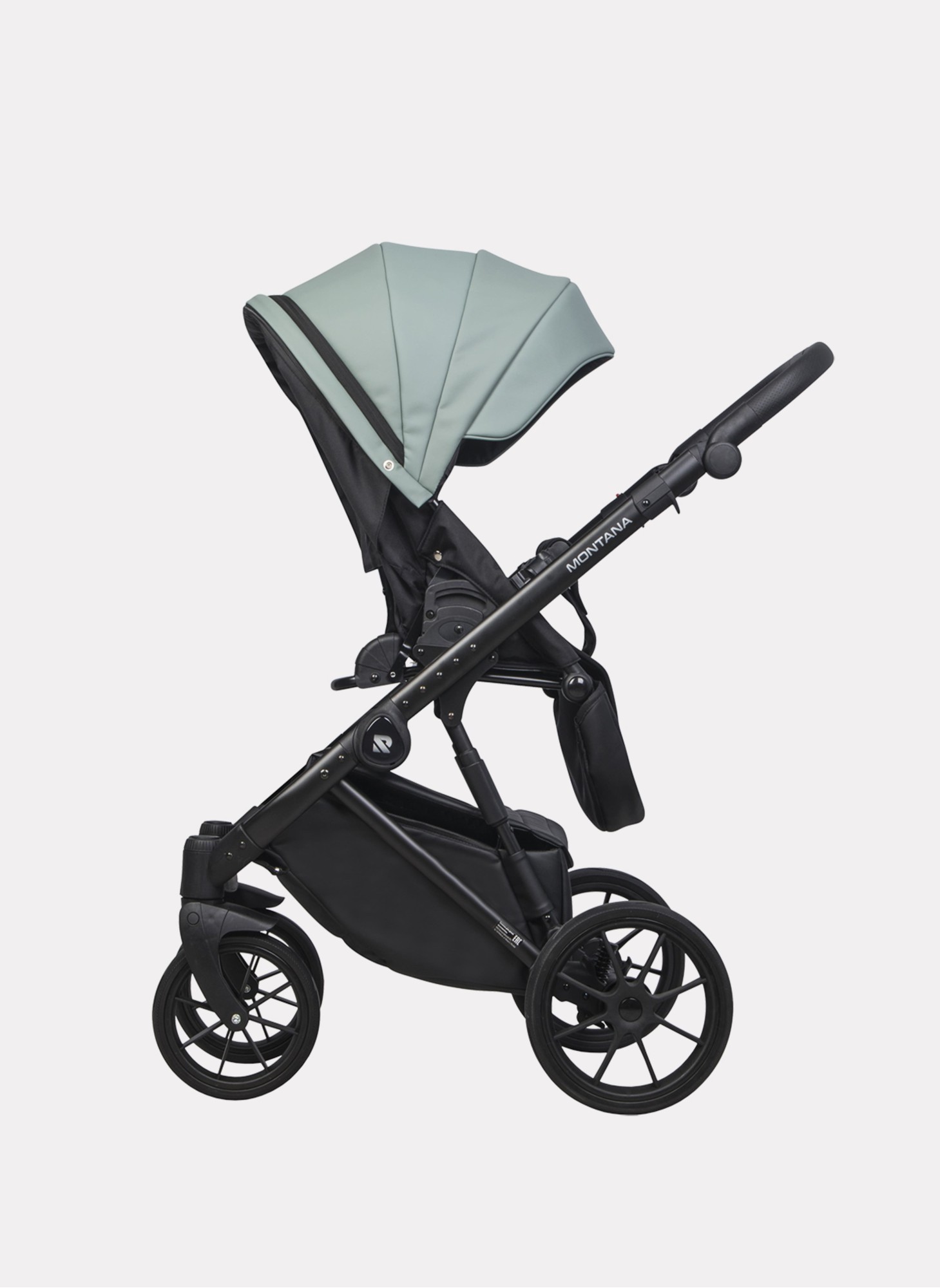 Детская коляска 2 в 1 Riko Basic Montana Ecco из экокожи | Реверсивный прогулочный блок | Регулируемая амортизация | Передние поворачиваемые колеса | Цвет - зеленый