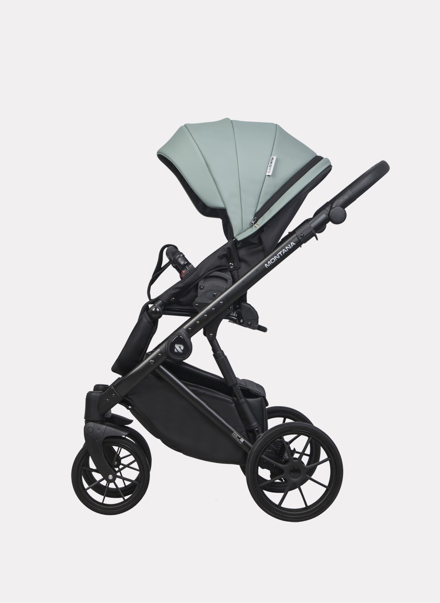 Детская коляска 2 в 1 Riko Basic Montana Ecco из экокожи | Реверсивный прогулочный блок | Регулируемая амортизация | Передние поворачиваемые колеса | Цвет - зеленый