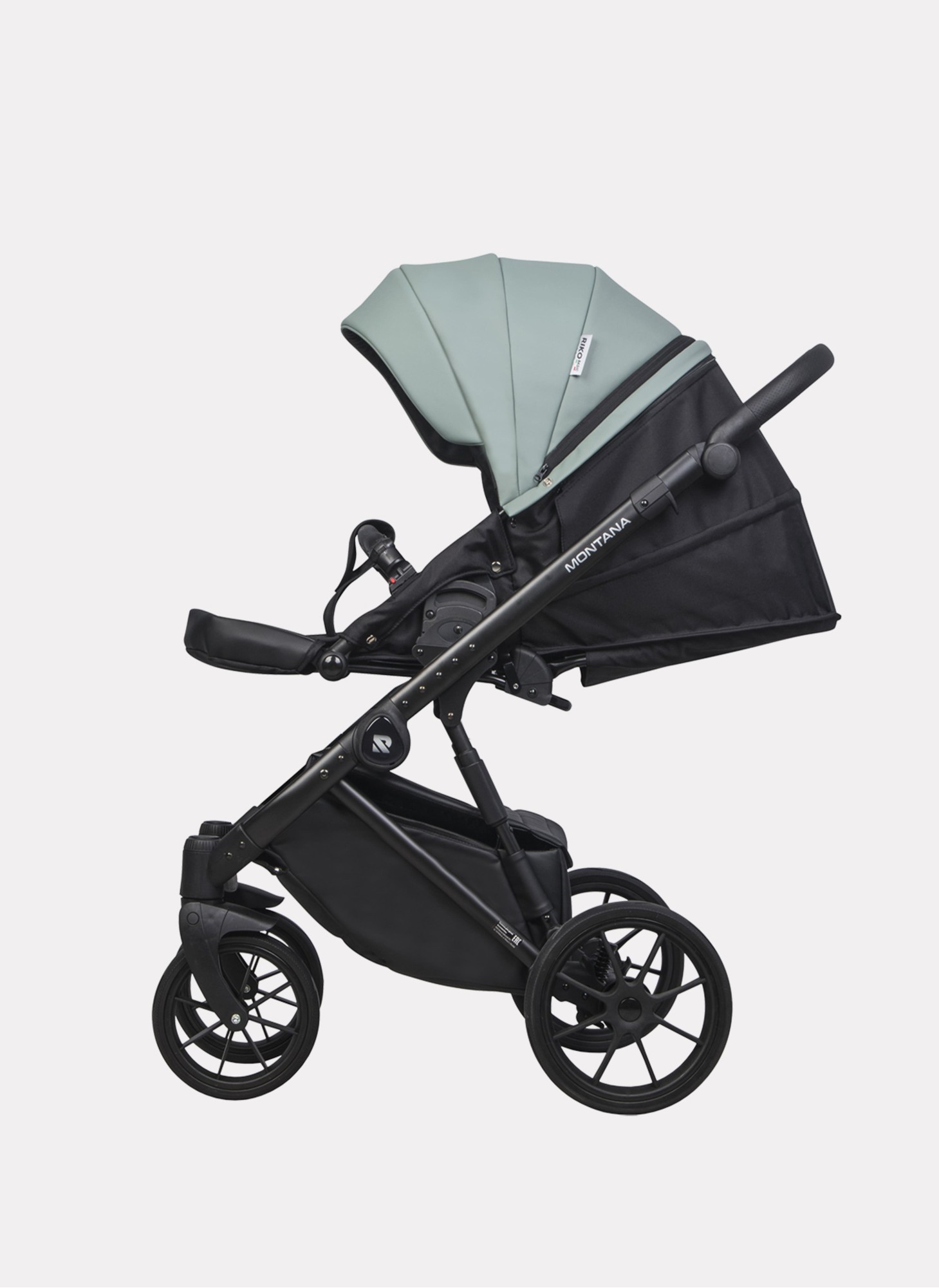 Детская коляска 2 в 1 Riko Basic Montana Ecco из экокожи | Реверсивный прогулочный блок | Регулируемая амортизация | Передние поворачиваемые колеса | Цвет - зеленый