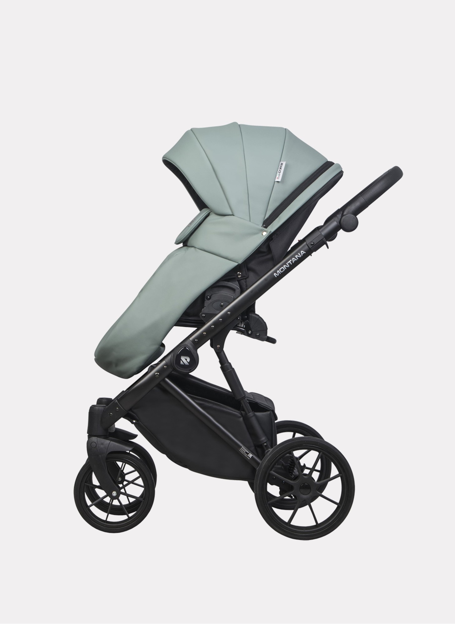 Детская коляска 2 в 1 Riko Basic Montana Ecco из экокожи | Реверсивный прогулочный блок | Регулируемая амортизация | Передние поворачиваемые колеса | Цвет - зеленый