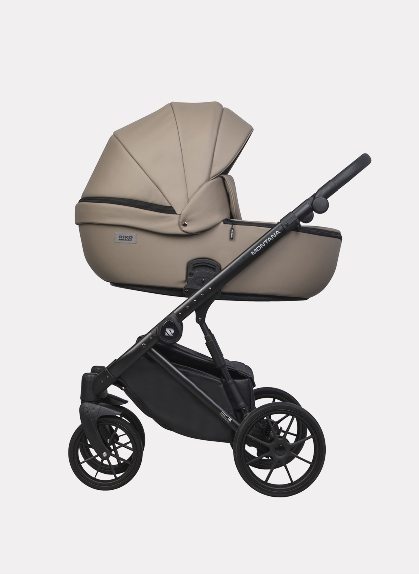 Детская коляска 2 в 1 Riko Basic Montana Ecco из экокожи | Реверсивный прогулочный блок | Регулируемая амортизация | Передние поворачиваемые колеса | Цвет - бежевый