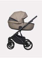 Детская коляска 2 в 1 Riko Basic Montana Ecco из экокожи | Реверсивный прогулочный блок | Регулируемая амортизация | Передние поворачиваемые колеса | Цвет - бежевый