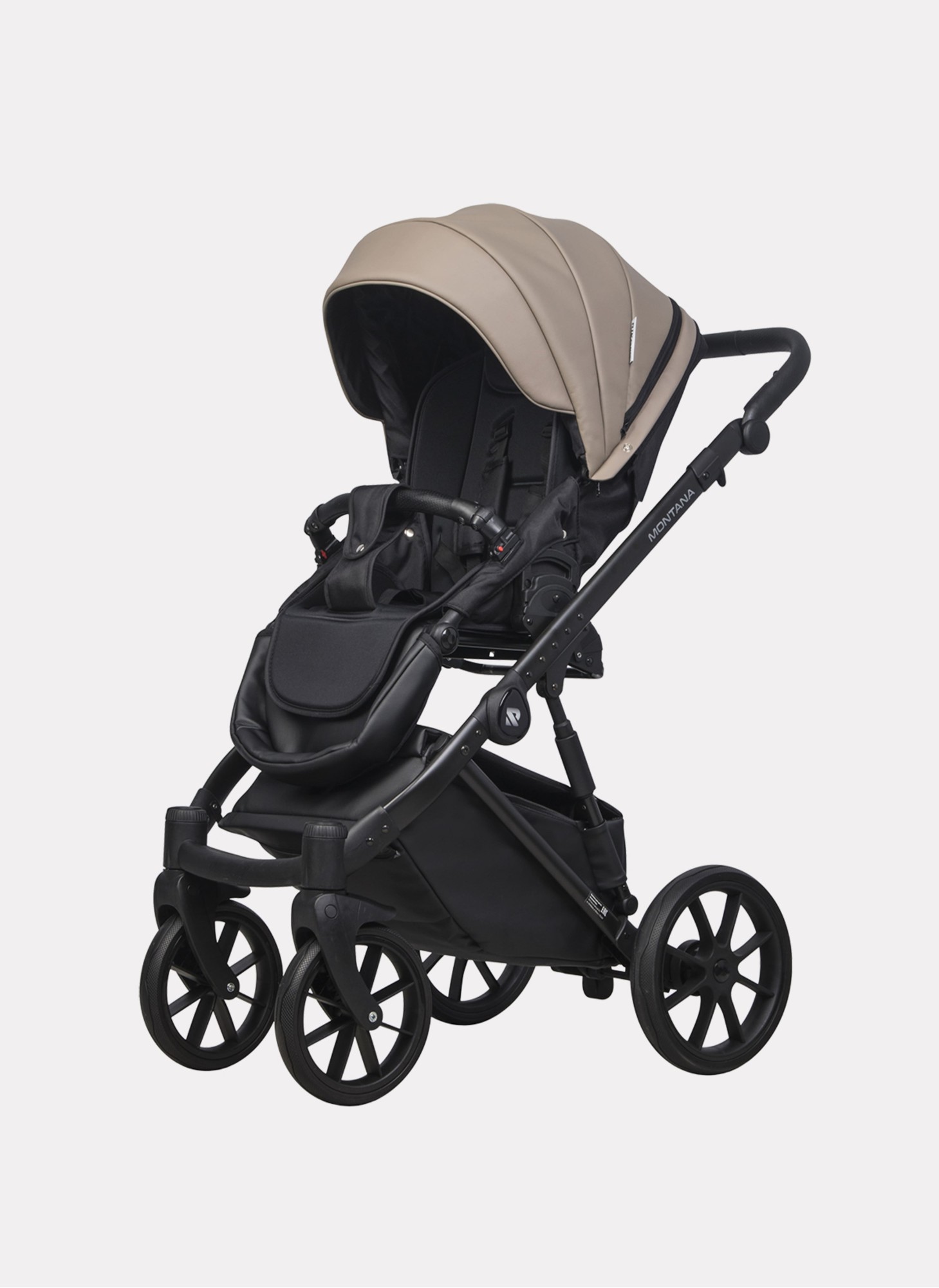 Детская коляска 2 в 1 Riko Basic Montana Ecco из экокожи | Реверсивный прогулочный блок | Регулируемая амортизация | Передние поворачиваемые колеса | Цвет - бежевый