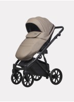 Детская коляска 2 в 1 Riko Basic Montana Ecco из экокожи | Реверсивный прогулочный блок | Регулируемая амортизация | Передние поворачиваемые колеса | Цвет - бежевый
