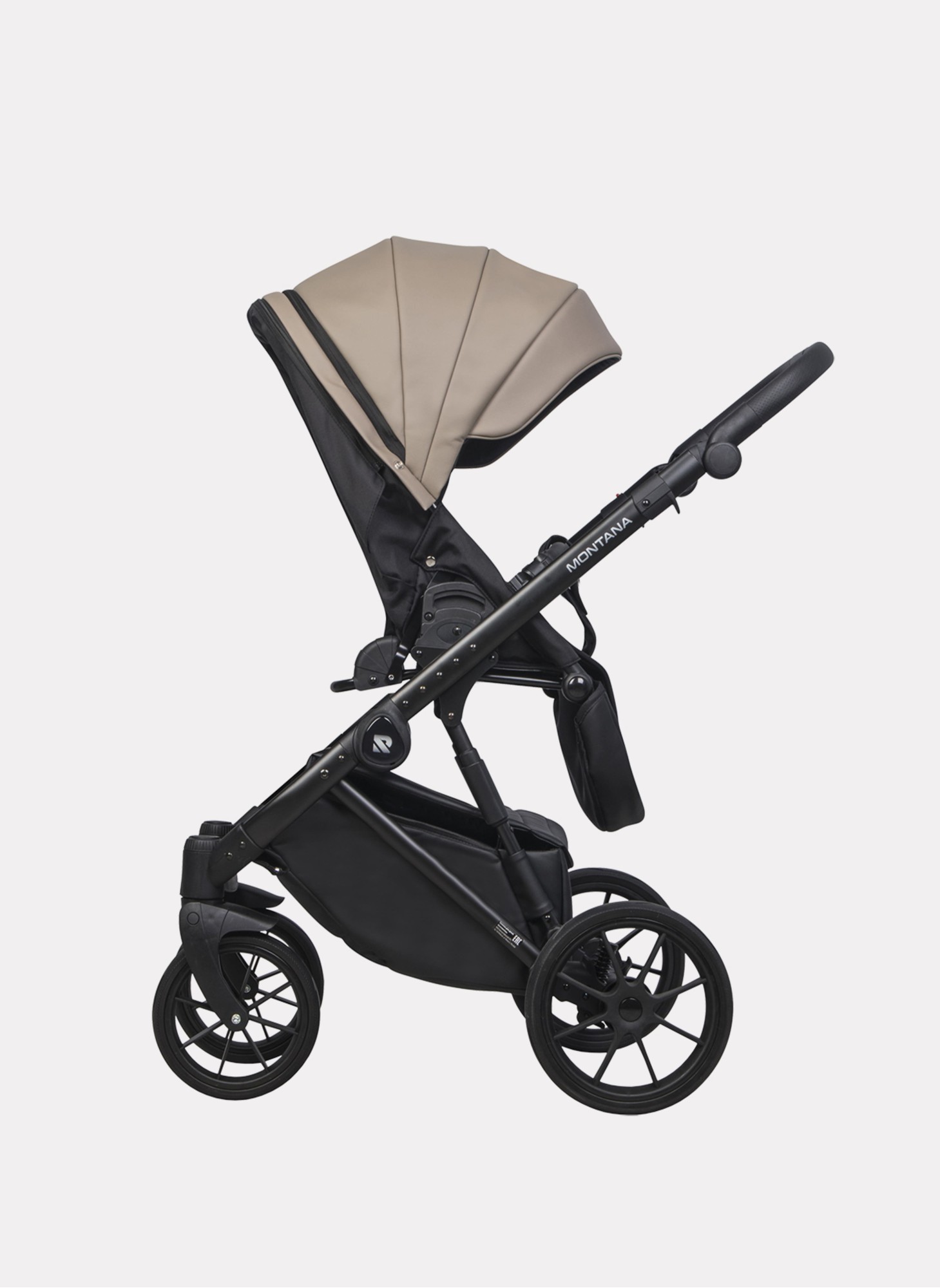 Детская коляска 2 в 1 Riko Basic Montana Ecco из экокожи | Реверсивный прогулочный блок | Регулируемая амортизация | Передние поворачиваемые колеса | Цвет - бежевый
