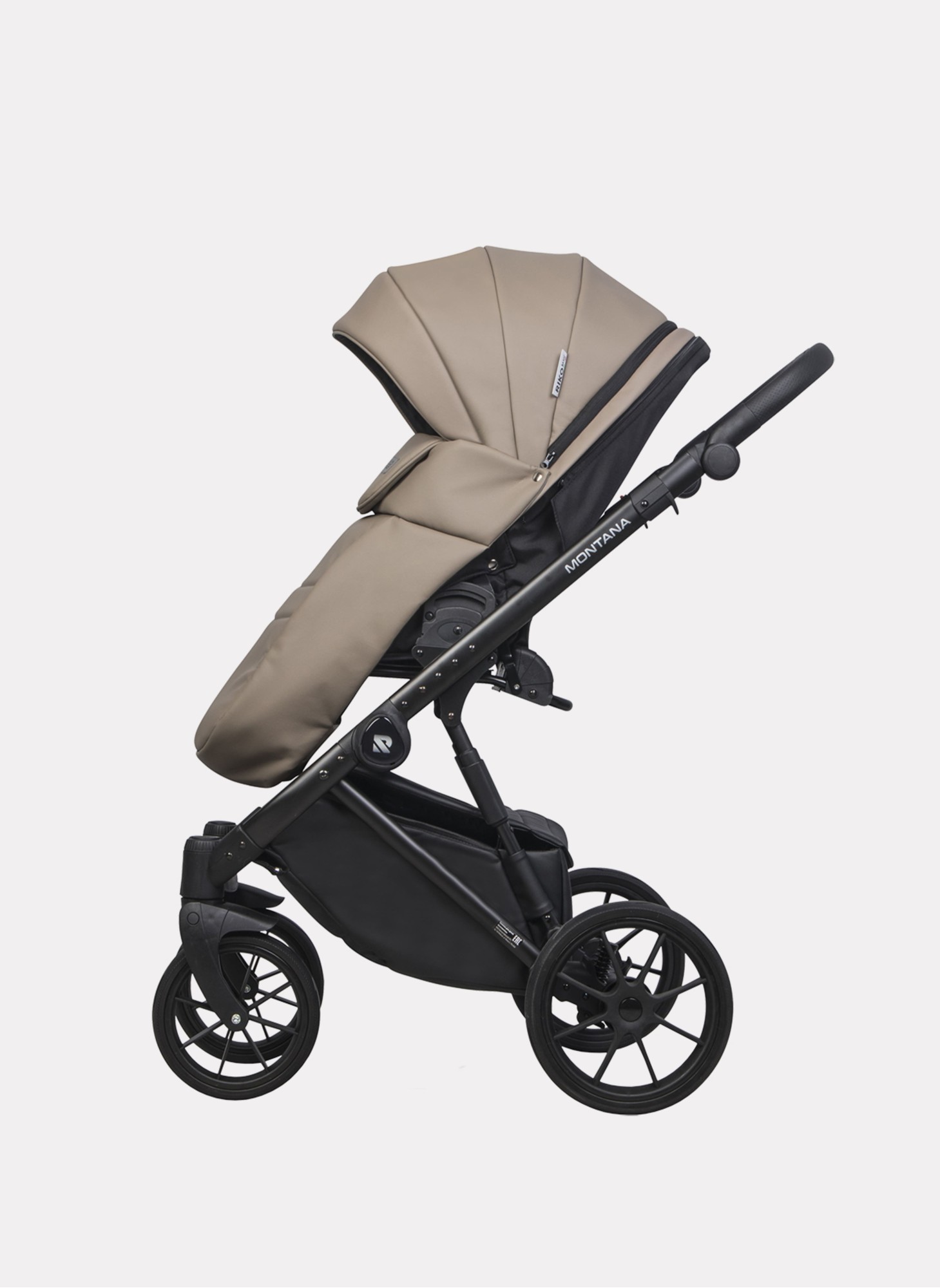 Детская коляска 2 в 1 Riko Basic Montana Ecco из экокожи | Реверсивный прогулочный блок | Регулируемая амортизация | Передние поворачиваемые колеса | Цвет - бежевый