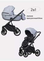 Детская коляска 2 в 1 Riko Basic Montana Ecco из экокожи | Реверсивный прогулочный блок | Регулируемая амортизация | Передние поворачиваемые колеса | Цвет - серый