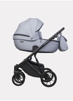 Детская коляска 2 в 1 Riko Basic Montana Ecco из экокожи | Реверсивный прогулочный блок | Регулируемая амортизация | Передние поворачиваемые колеса | Цвет - серый