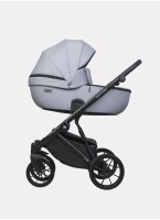 Детская коляска 2 в 1 Riko Basic Montana Ecco из экокожи | Реверсивный прогулочный блок | Регулируемая амортизация | Передние поворачиваемые колеса | Цвет - серый