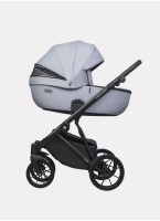 Детская коляска 2 в 1 Riko Basic Montana Ecco из экокожи | Реверсивный прогулочный блок | Регулируемая амортизация | Передние поворачиваемые колеса | Цвет - серый