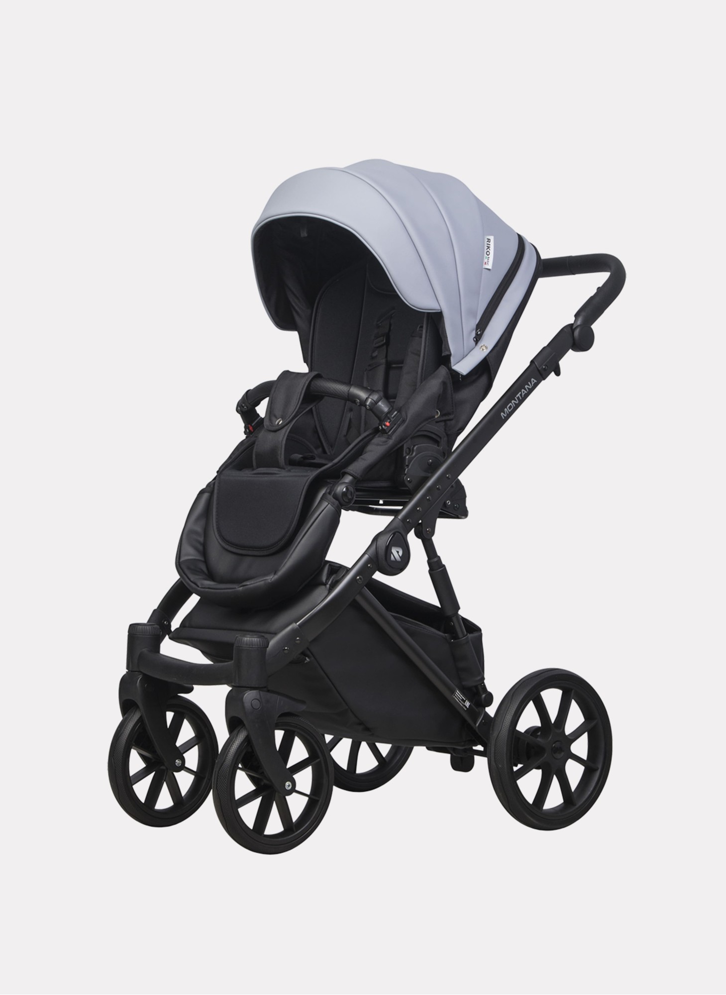 Детская коляска 2 в 1 Riko Basic Montana Ecco из экокожи | Реверсивный прогулочный блок | Регулируемая амортизация | Передние поворачиваемые колеса | Цвет - серый