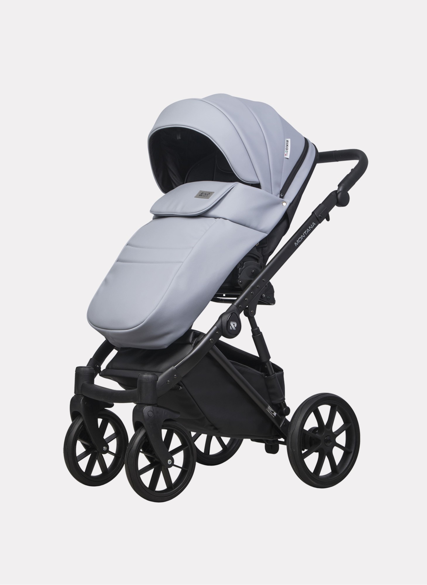 Детская коляска 2 в 1 Riko Basic Montana Ecco из экокожи | Реверсивный прогулочный блок | Регулируемая амортизация | Передние поворачиваемые колеса | Цвет - серый
