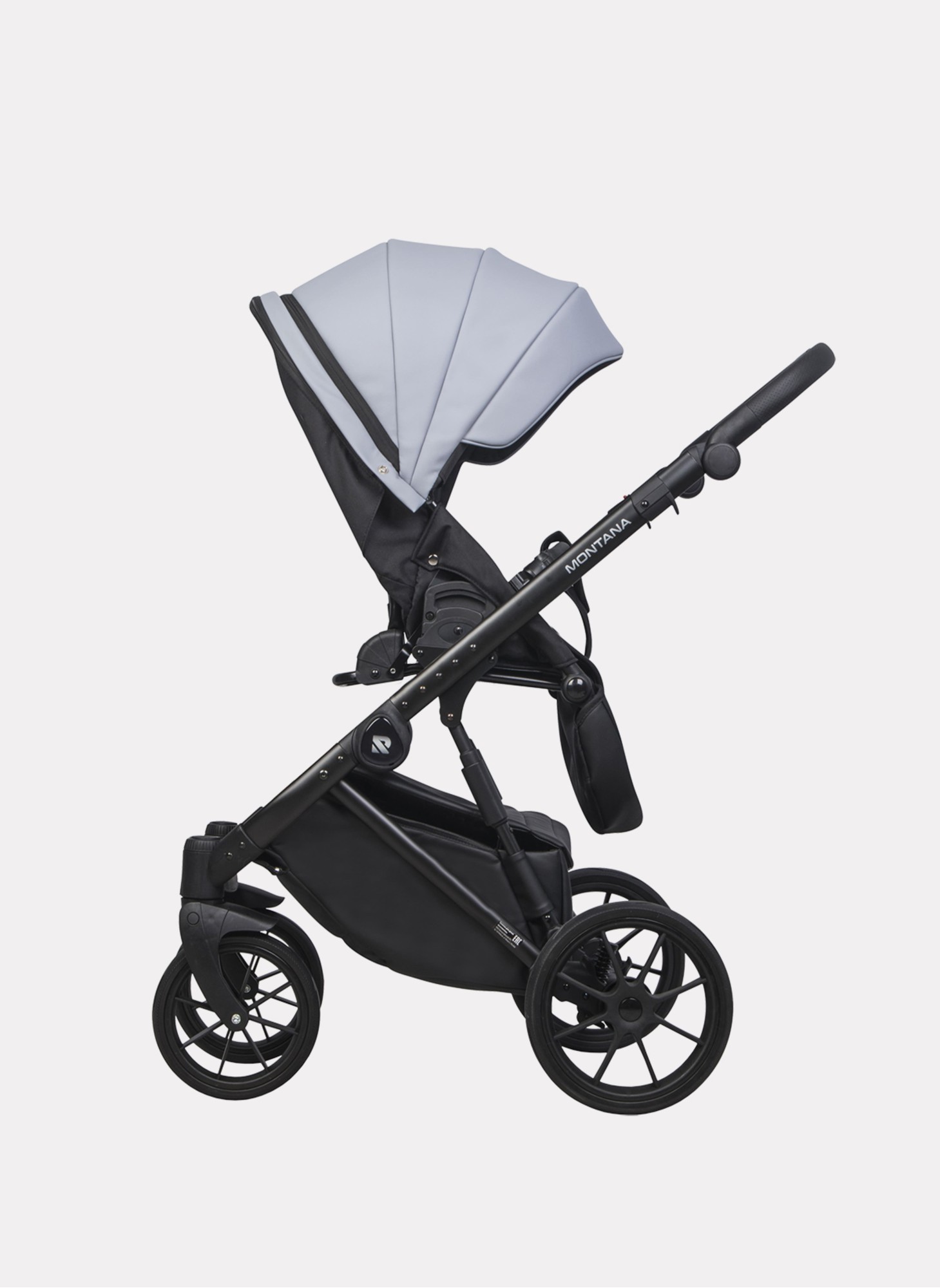 Детская коляска 2 в 1 Riko Basic Montana Ecco из экокожи | Реверсивный прогулочный блок | Регулируемая амортизация | Передние поворачиваемые колеса | Цвет - серый