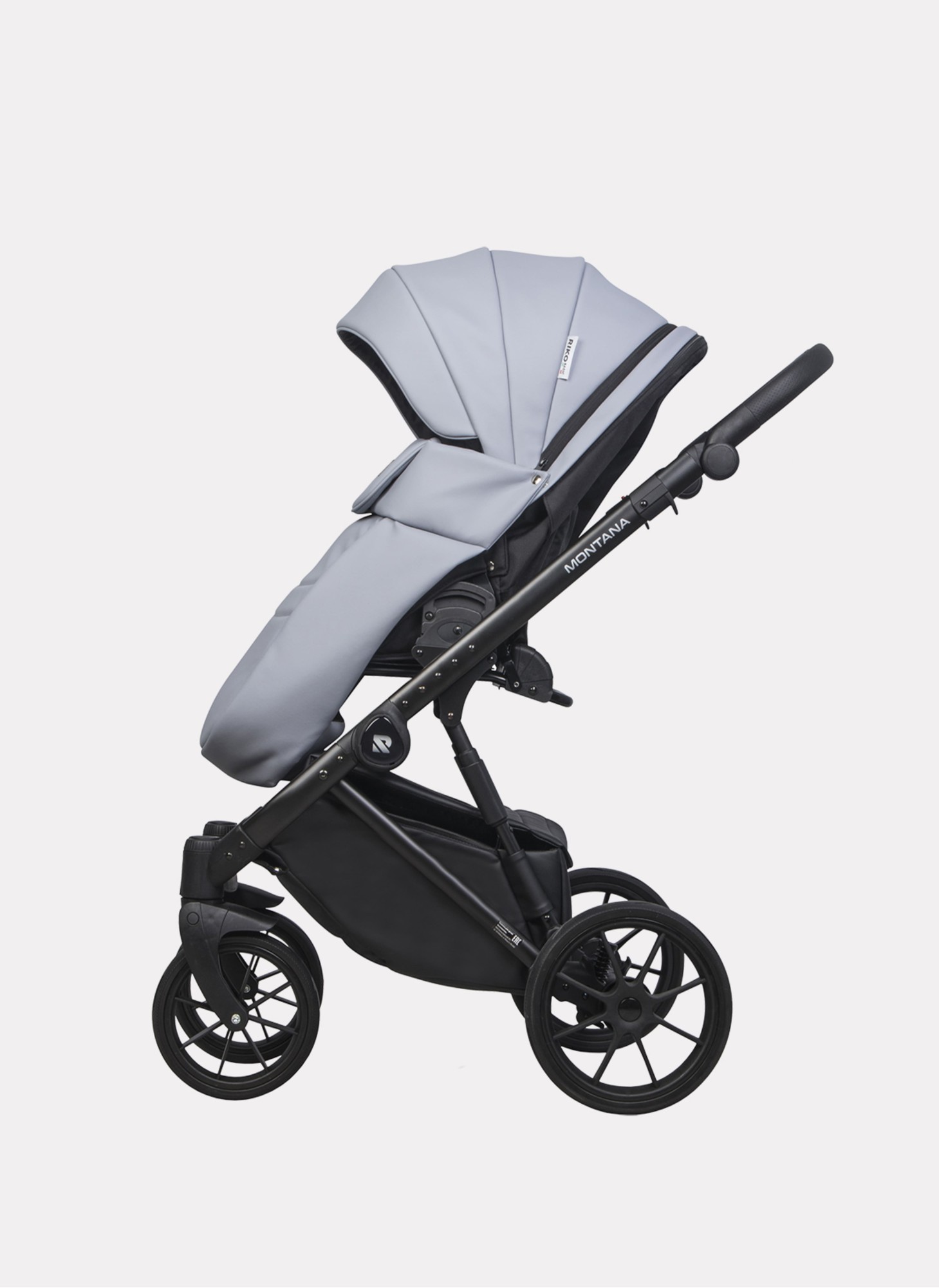 Детская коляска 2 в 1 Riko Basic Montana Ecco из экокожи | Реверсивный прогулочный блок | Регулируемая амортизация | Передние поворачиваемые колеса | Цвет - серый