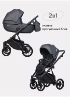 Детская коляска 2 в 1 Riko Basic Montana Ecco из экокожи | Реверсивный прогулочный блок | Регулируемая амортизация | Передние поворачиваемые колеса | Цвет - графитовый