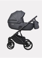 Детская коляска 2 в 1 Riko Basic Montana Ecco из экокожи | Реверсивный прогулочный блок | Регулируемая амортизация | Передние поворачиваемые колеса | Цвет - графитовый