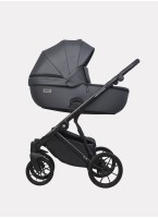 Детская коляска 2 в 1 Riko Basic Montana Ecco из экокожи | Реверсивный прогулочный блок | Регулируемая амортизация | Передние поворачиваемые колеса | Цвет - графитовый