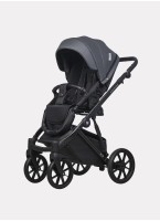 Детская коляска 2 в 1 Riko Basic Montana Ecco из экокожи | Реверсивный прогулочный блок | Регулируемая амортизация | Передние поворачиваемые колеса | Цвет - графитовый
