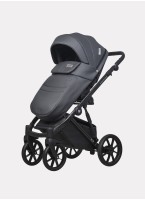 Детская коляска 2 в 1 Riko Basic Montana Ecco из экокожи | Реверсивный прогулочный блок | Регулируемая амортизация | Передние поворачиваемые колеса | Цвет - графитовый