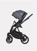 Детская коляска 2 в 1 Riko Basic Montana Ecco из экокожи | Реверсивный прогулочный блок | Регулируемая амортизация | Передние поворачиваемые колеса | Цвет - графитовый